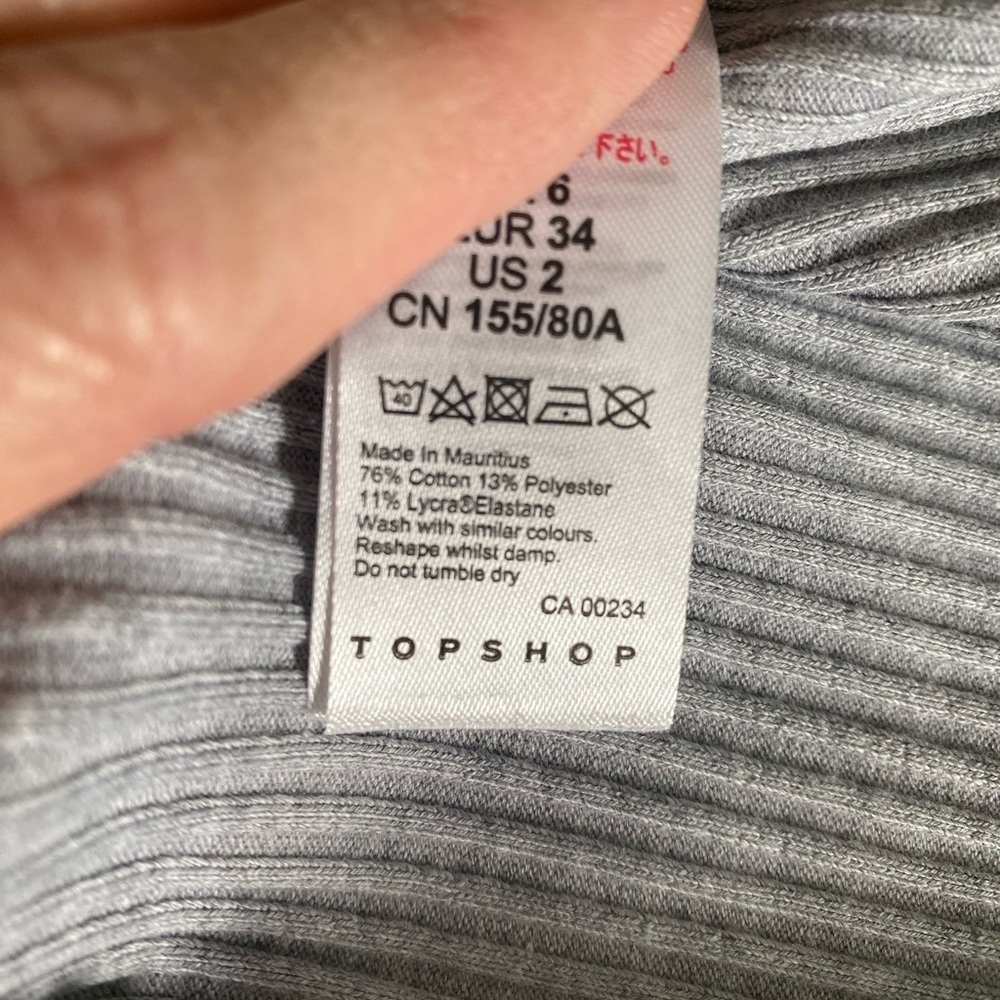 Topshop Grey Ribbed Tank Top Size 2 - Picture 7 of 7